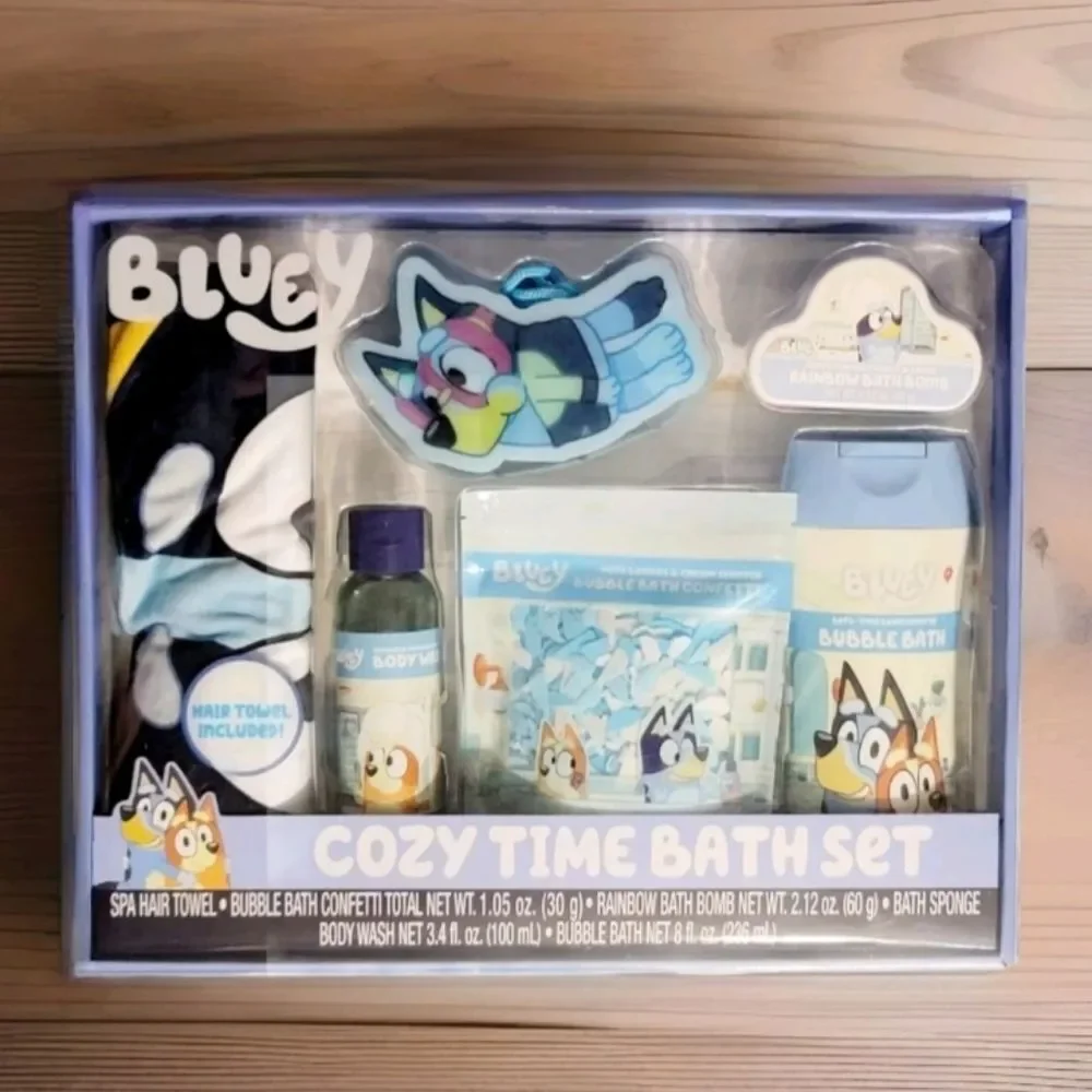 Bluey Cozy Bath Set 6-piece NEW Sealed Bubble Bath Body Wash Bath Bomb Sponge